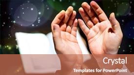  Presentation with holding hands - Slide deck featuring religious mercy - muslim man hands holding rosary background and a coral colored foreground
