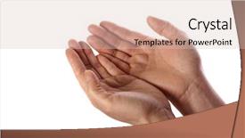  Presentation with human hands open palm up - Slide set consisting of religious mercy - two palms open up background and a lemonade colored foreground