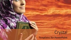  Presentation with sky holy - PPT theme having religious moeslem - adorable muslim girl holding holy background and a red colored foreground