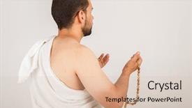  Presentation with hajj - Colorful slide deck enhanced with religious moeslem - muslim man wearing hajj cloth backdrop and a lemonade colored foreground