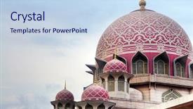  Presentation with principal - Audience pleasing presentation theme consisting of religious moeslem - putra mosque is the principal backdrop and a sky blue colored foreground