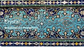  Presentation with religious - Beautiful presentation design featuring religious moeslem - tiled background with oriental ornaments backdrop and a ocean colored foreground