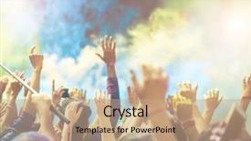  Presentation with holi festival - Amazing slide deck having religious music - crowd of people dancing backdrop and a coral colored foreground