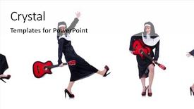  Presentation with nun - Presentation having religious music - nun playing guitar isolated background and a white colored foreground