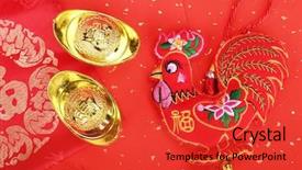  Presentation with translation - Slide deck with religious new year - tradition chinese knot cloth doll background and a red colored foreground