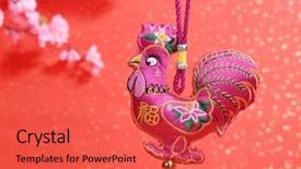  Presentation with translation - PPT layouts enhanced with religious new year - tradition chinese knot cloth doll background and a red colored foreground