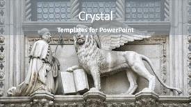  Presentation with kneeling - Amazing PPT theme having religious obedience - doge kneeling before the winged backdrop and a gray colored foreground