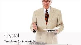  Presentation with officiating games - Beautiful theme featuring religious obedience - senior man officiating communion isolated backdrop and a white colored foreground