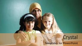  Presentation with religious - Audience pleasing PPT theme consisting of religious obedience - teacher muslim woman backdrop and a yellow colored foreground