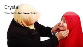  Presentation with muslim - Slides having religious obedience - young muslim female in traditional background and a white colored foreground