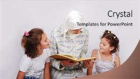  Presentation with muslim cartoons - Cool new presentation theme with religious obedience - young muslim woman in traditional backdrop and a white colored foreground