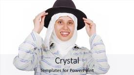  Presentation with woman muslim - Theme having religious obedience - young muslim woman in traditional background and a light gray colored foreground