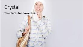  Presentation with woman muslim - PPT theme consisting of religious obedience - young muslim woman in traditional background and a white colored foreground