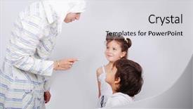  Presentation with muslim cartoons - Beautiful presentation featuring religious obedience - young muslim woman in traditional backdrop and a light gray colored foreground