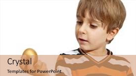  Presentation with religious - Presentation design enhanced with religious priceless - boy holding a golden egg background and a coral colored foreground