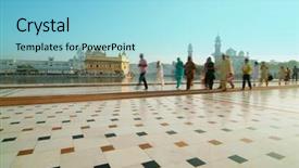  Presentation with sikhism - Colorful slide deck enhanced with religious sikhism - group of sikh pilgrims walking backdrop and a arctic colored foreground