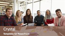  Presentation with project - Colorful PPT layouts enhanced with religious studies - group of students in library backdrop and a violet colored foreground