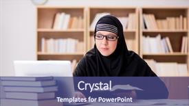  Presentation with hijab - PPT theme having religious studies - muslim girl in hijab studying background and a ocean colored foreground