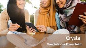  Presentation with muslim - PPT theme featuring religious studies - photo of attractive muslim girls background and a coral colored foreground