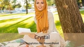  Presentation with arabic woman - Amazing PPT theme having religious studies - photo of beautiful arabic woman backdrop and a coral colored foreground