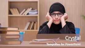  Presentation with test exam student - Cool new PPT layouts with religious studies - woman muslim student preparing backdrop and a coral colored foreground