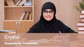  Presentation with woman muslim - Slides with religious studies - woman muslim student preparing background and a coral colored foreground