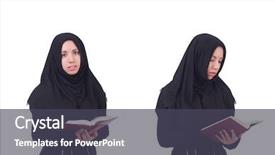  Presentation with woman muslim - Audience pleasing PPT theme consisting of religious studies - young muslim woman isolated backdrop and a dark gray colored foreground