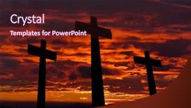  Presentation with wooden cross against the sky - Cool new presentation theme with religious symbols - crosses silhouette against the sky backdrop and a wine colored foreground