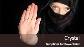  Presentation with arabic woman - Colorful slide set enhanced with religious symbols - picture of a young arabic backdrop and a tawny brown colored foreground