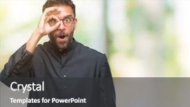  Presentation with special education young adult man - Audience pleasing presentation design consisting of religious visioning - adult hispanic catholic priest man backdrop and a  colored foreground