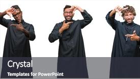  Presentation with christian - Audience pleasing presentation theme consisting of religious visioning - collage of christian priest men backdrop and a dark gray colored foreground