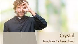  Presentation with catholic mass jesus - PPT theme enhanced with religious visioning - handsome hispanic catholic priest man background and a  colored foreground