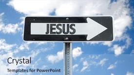 Presentation with direction - Audience pleasing presentation consisting of religious visioning - jesus direction sign with sky backdrop and a light blue colored foreground