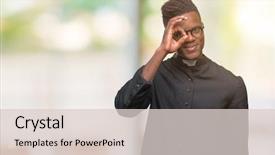  Presentation with eye - Slide deck with religious visioning - young african american priest man background and a  colored foreground