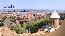  Presentation with orthodox - Amazing PPT theme having religious water cross - aerial view on tbilisi georgian backdrop and a sky blue colored foreground