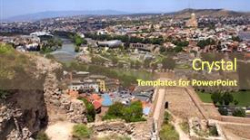  Presentation with bridges - Slide deck featuring religious water cross - aerial view on tbilisi narikala background and a violet colored foreground