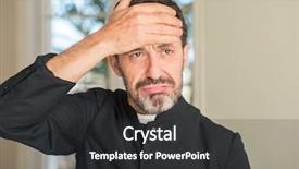  Presentation with stressed - PPT theme enhanced with religious worry - christian priest man stressed background and a dark gray colored foreground