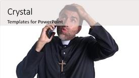  Presentation with talking on phone - Cool new presentation design with religious worry - crazy priest talking smartphone phone backdrop and a  colored foreground