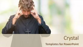  Presentation with heat stress - Theme with religious worry - handsome hispanic catholic priest man background and a  colored foreground