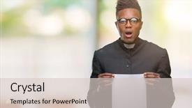  Presentation with african american talent show - Audience pleasing PPT theme consisting of religious worry - young african american priest man backdrop and a  colored foreground