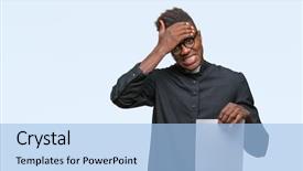  Presentation with religious african american - PPT theme with religious worry - young african american priest man background and a  colored foreground