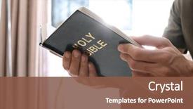  Presentation with religious bible - Beautiful PPT theme featuring religious young man reading bible backdrop and a tawny brown colored foreground