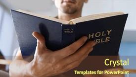  Presentation with religious bible - Audience pleasing presentation consisting of religious young man reading bible backdrop and a tawny brown colored foreground