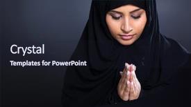  Presentation with black woman praying - Presentation design having religious young muslim woman praying background and a wine colored foreground
