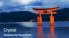  Presentation with shinto - Theme having religius - great floating gate o-torii background and a ocean colored foreground
