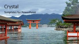  Presentation with shinto - Audience pleasing slides consisting of religius - great floating gate o-torii backdrop and a light blue colored foreground