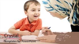  Presentation with mother child - Colorful slide set enhanced with lawn tennis court and net backdrop and a tawny brown colored foreground.
