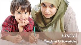  Presentation with mother child - Cool new presentation design with religous - cute child is painting backdrop and a coral colored foreground