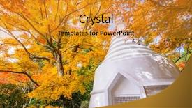  Presentation with memorial - PPT theme with religous - memorial pagoda during autumn background and a gold colored foreground