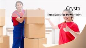  Presentation with professional - Presentation theme having relocate - professional movers doing home relocation background and a white colored foreground